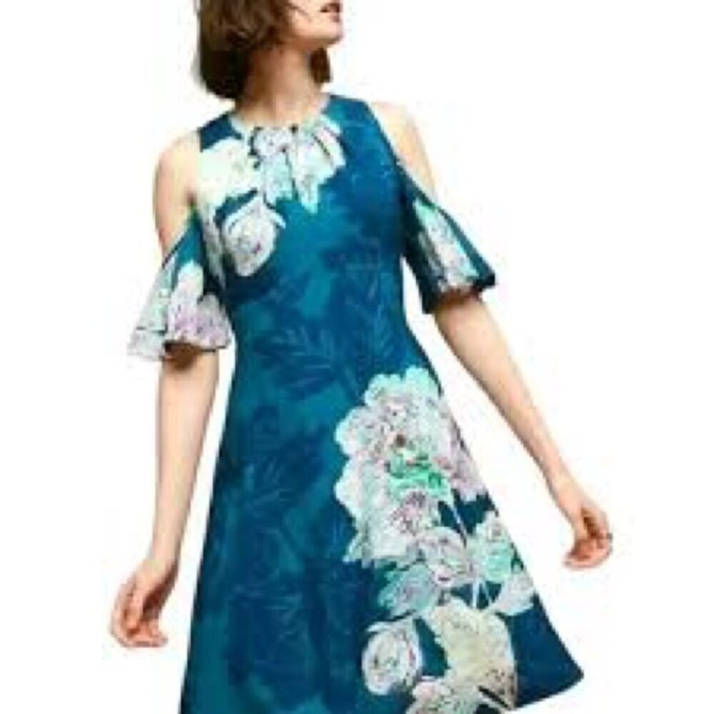 Maeve Anthropologie Ella Cold Shoulder Floral Midi Dress Size 8